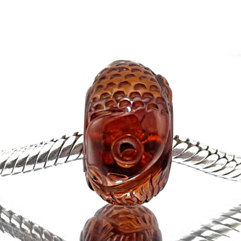 Multi-Color Amber Carved Fish Charm Bead