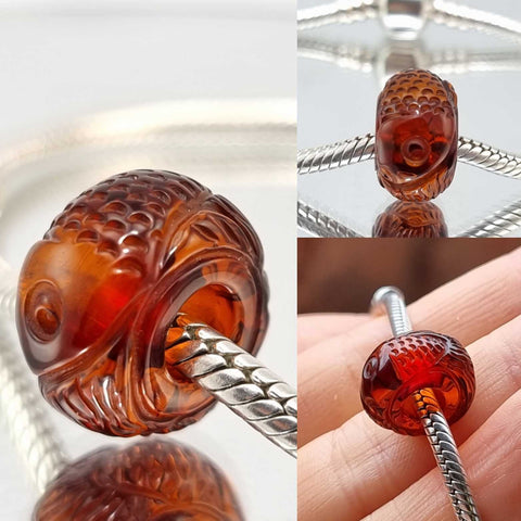 Multi-Color Amber Carved Fish Charm Bead