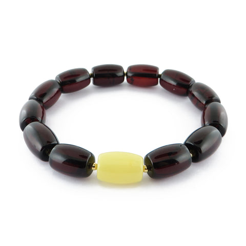 Cherry & Milky Amber Barrel Beads Stretch Bracelet - Amber Alex Jewelry