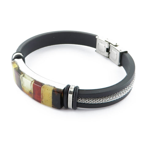 Men's Black Bracelet with Amber Mosaic - Amber Alex Jewelry