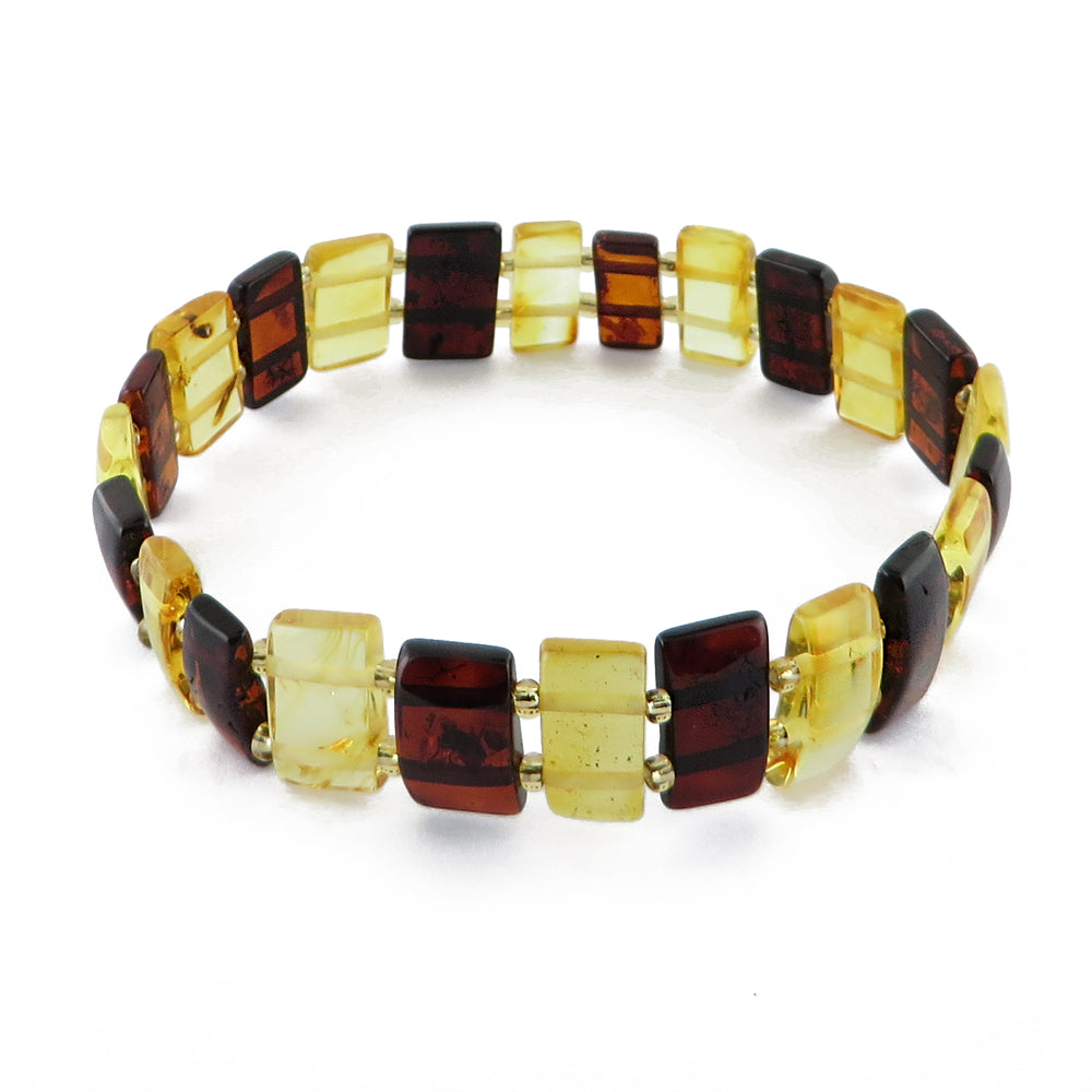 Multi-Color Amber Rectangle Beads Stretch Bracelet - Amber Alex Jewelry