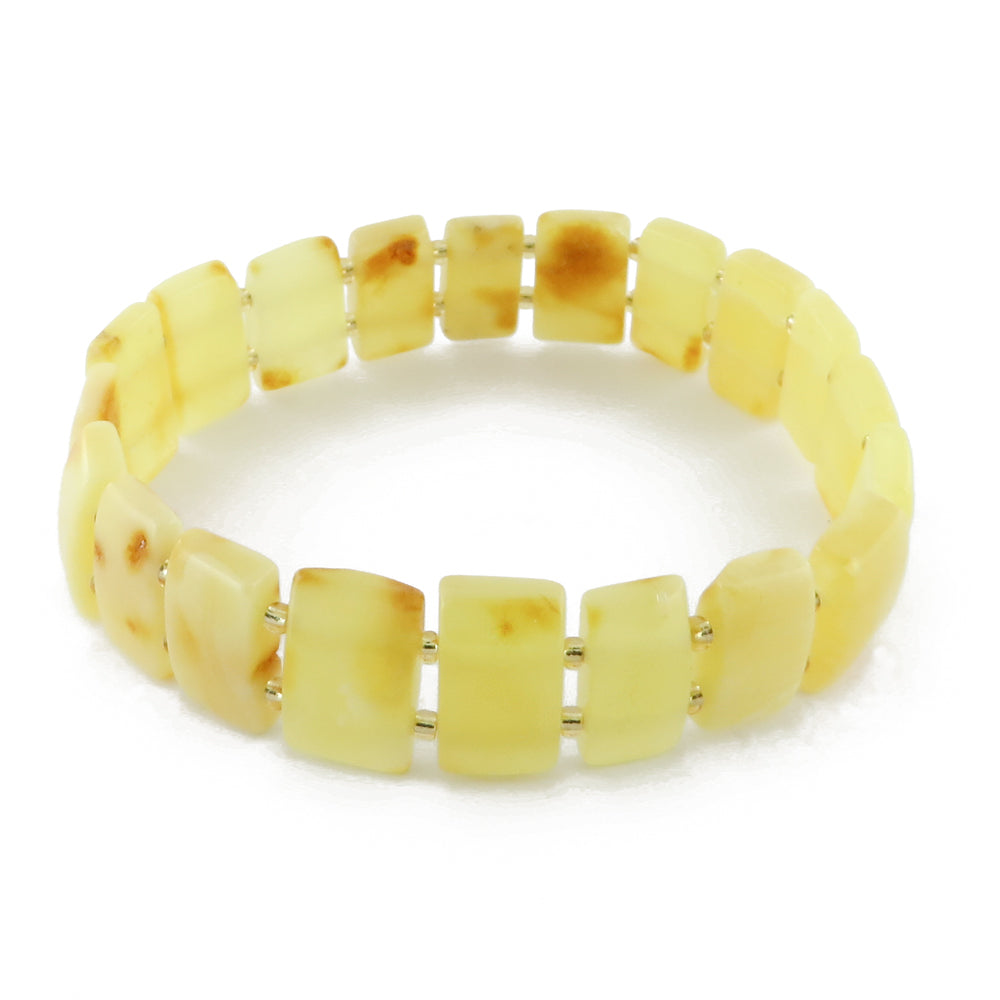 Milky Amber Rectangle Beads Stretch Bracelet - Amber Alex Jewelry