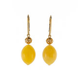 Milky Amber Round Dangle Earrings 14K Gold Plated