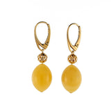 Milky Amber Olive Dangle Earrings 14K Gold Plated - Amber Alex Jewelry