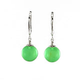 Green Amber Round Dangle Earrings Sterling Silver - Amber Alex Jewelry
