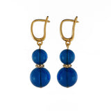 Blue Amber Round Dangle Earrings 14K Gold Plated - Amber Alex Jewelry