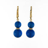 Blue Amber Round Dangle Earrings 14K Gold Plated - Amber Alex Jewelry