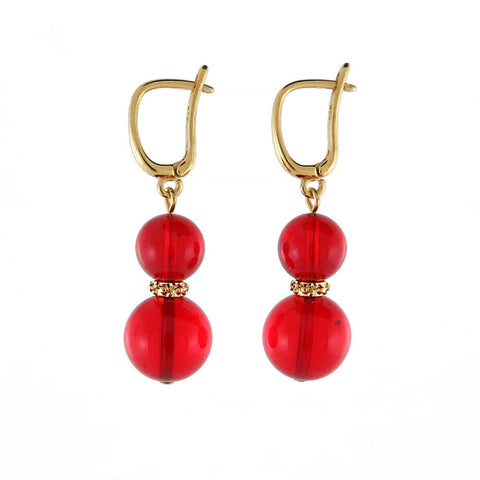 Red Amber Round Dangle Earrings 14K Gold Plated - Amber Alex Jewelry