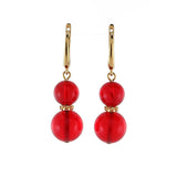 Red Amber Round Dangle Earrings 14K Gold Plated