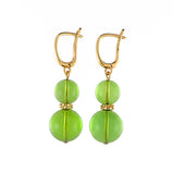Green Amber Round Dangle Earrings 14K Gold Plated
