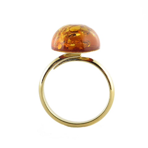 Cognac Amber Oval Adjustable Ring 14K Gold Plated - Amber Alex Jewelry