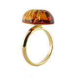 Cognac Amber Oval Adjustable Ring 14K Gold Plated - Amber Alex Jewelry
