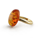 Cognac Amber Oval Adjustable Ring 14K Gold Plated - Amber Alex Jewelry
