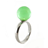 Green Amber Round Bead Adjustable Ring Sterling Silver