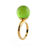 Green Amber Round Bead Adjustable Ring 14K Gold Plated - Amber Alex Jewelry