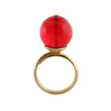 Green Amber Round Bead Adjustable Ring 14K Gold Plated