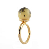 Milky Amber Round Bead Adjustable Ring 14K Gold Plated - Amber Alex Jewelry