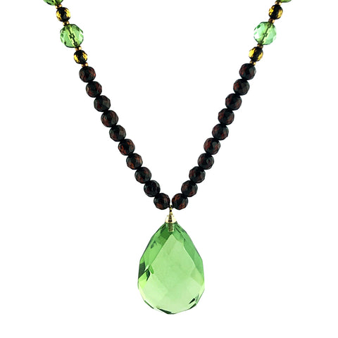 Green & Cherry Amber Beaded Necklace