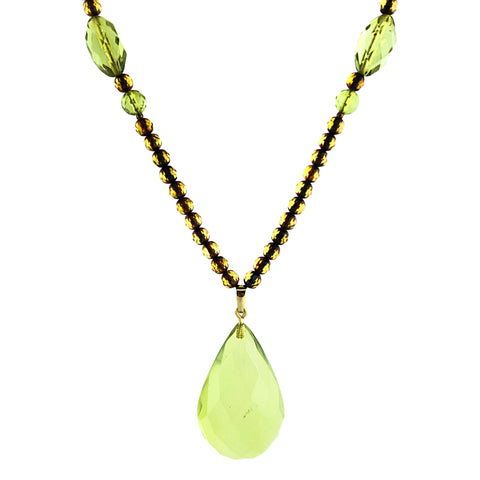 Green Amber Faceted Drop Pendant Beaded Necklace