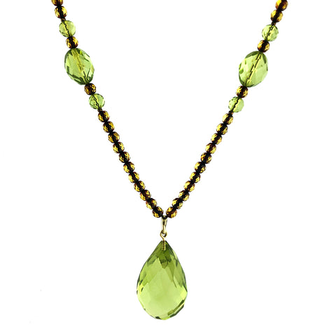 Green Amber Faceted Drop Pendant Beaded Necklace