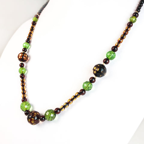 Multi-Color Amber Faceted Round Beads Necklace 14k Gold Plated