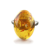 Cognac Amber Oval Adjustable Ring Sterling Silver