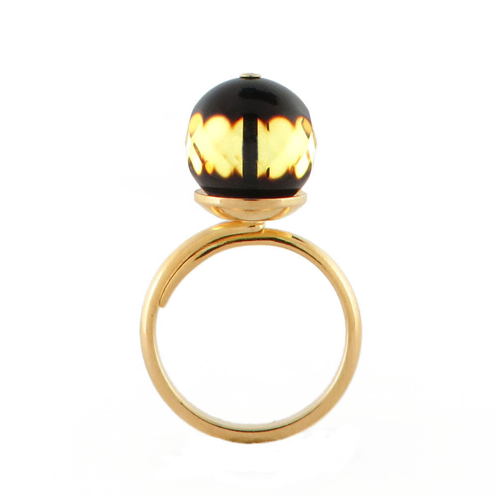 Faceted Amber Round Bead Adjustable Ring 14K Gold Plated - Amber Alex Jewelry