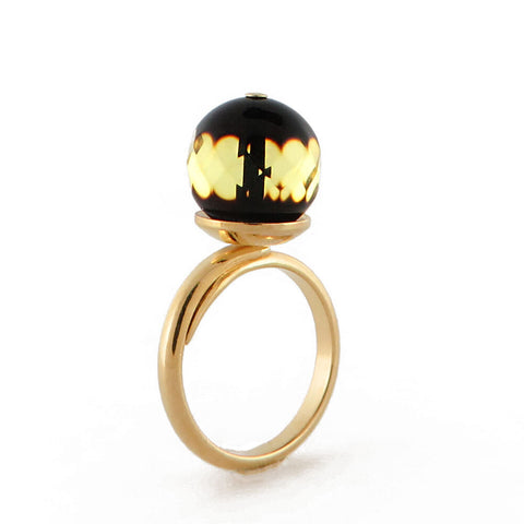 Faceted Amber Round Bead Adjustable Ring 14K Gold Plated - Amber Alex Jewelry