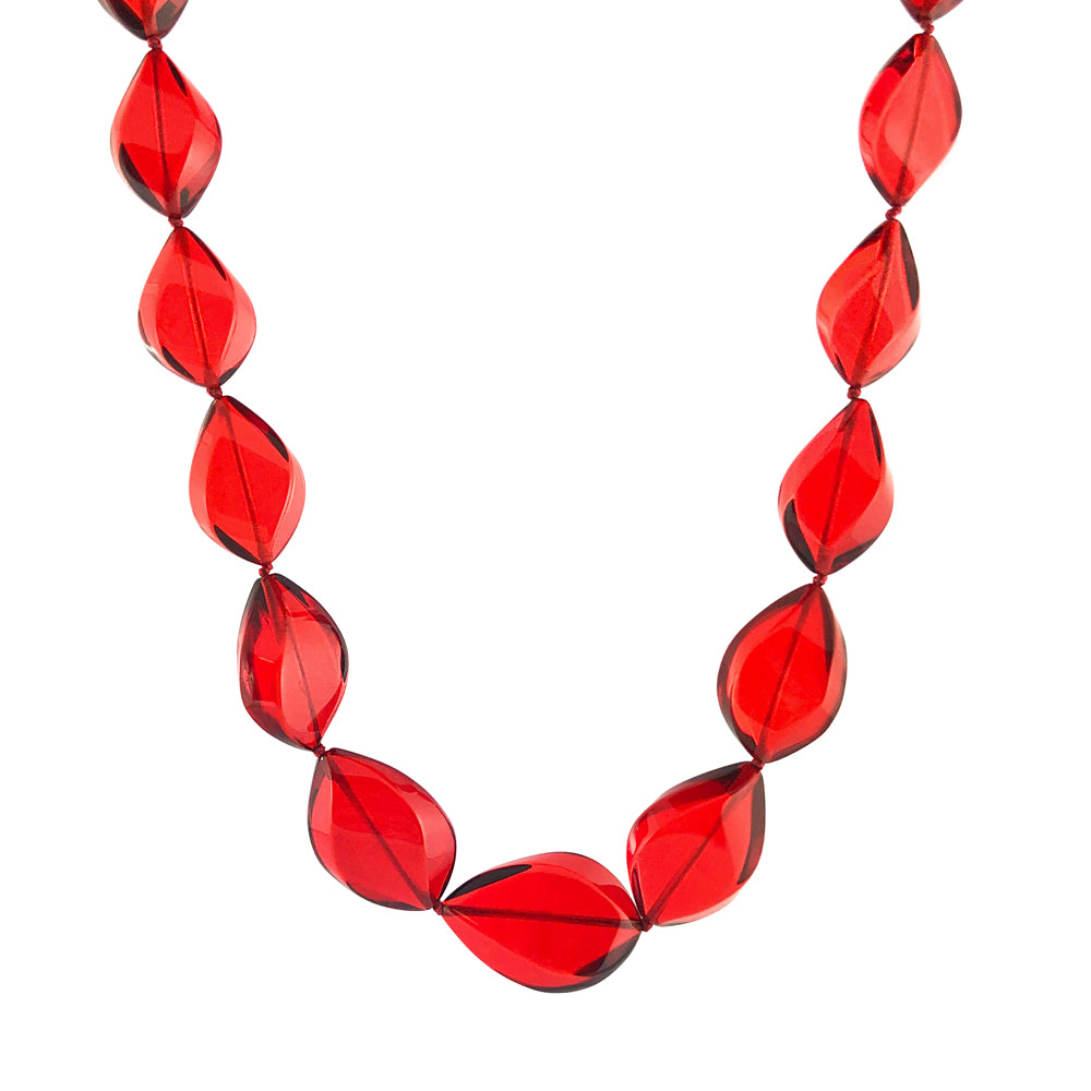 Red Amber Flame Beads Necklace