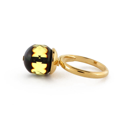 Faceted Amber Round Bead Adjustable Ring 14K Gold Plated - Amber Alex Jewelry