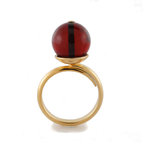 Cherry Amber Round Beads Adjustable Ring - Amber Alex Jewelry