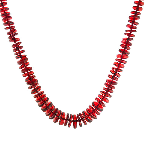 Red Amber Tablet Beads Necklace