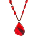 Red Amber Wave Pendant Beaded Necklace