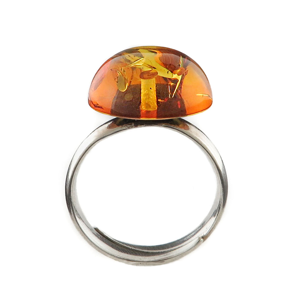 Cognac Amber Round Adjustable Ring Sterling Silver