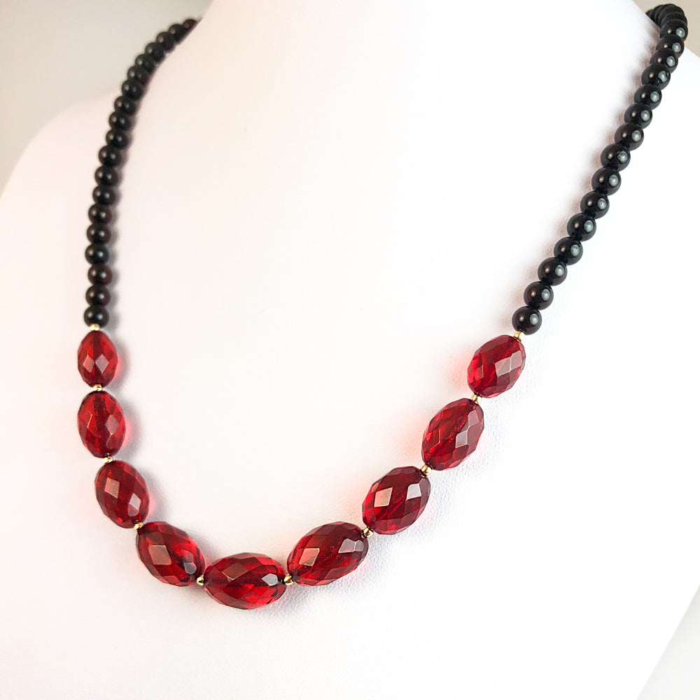 Black Onyx Chunky Red Pearl Asymmetrical Necklace, Big Bold Beaded Gemstone  and Pearl Necklace - Etsy | Big pearl necklace, Necklace, Black pearl  necklace