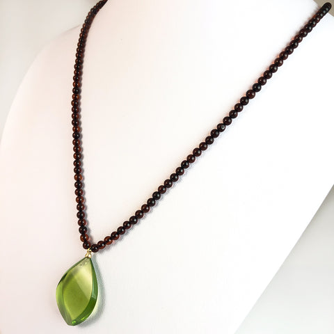 Green Amber Flame Pendant Beaded Necklace