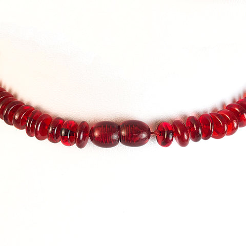 Red Amber Tablet Beads Necklace