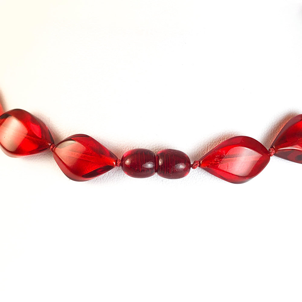 Red Amber Flame Beads Necklace
