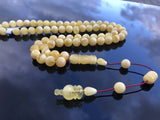 Yellow With White Amber Round Shape 10.5 mm Islamic Prayer Beads