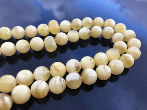 Yellow With White Amber Round Shape 10.5 mm Islamic Prayer Beads