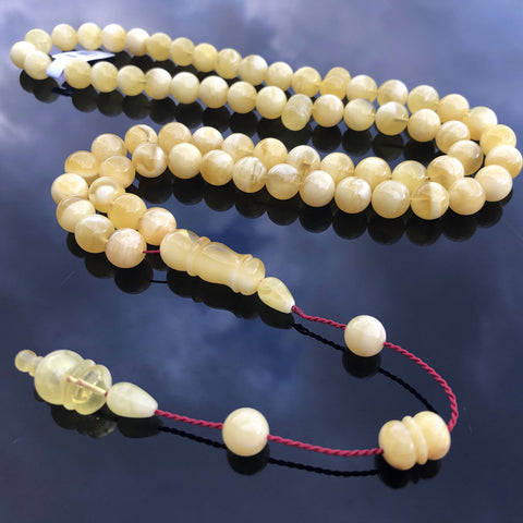 Yellow With White Amber Round Shape 10.5 mm Islamic Prayer Beads