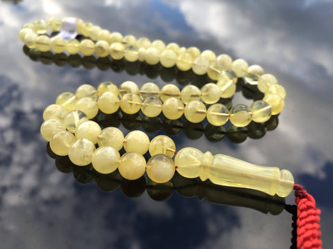 Yellow With White Amber Round Shape 9 mm Islamic Prayer Beads