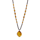 Cognac Amber Flame Pendant Beaded Necklace - Amber Alex Jewelry