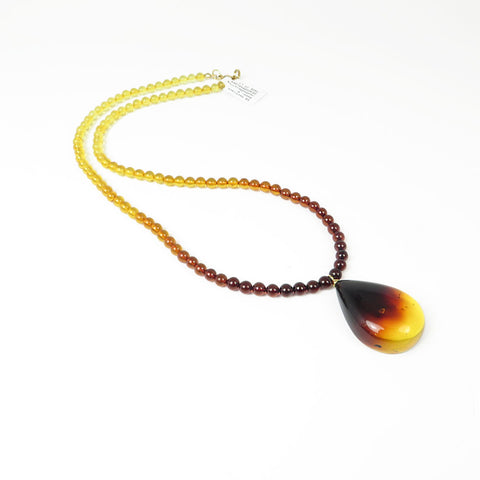 Gradient Amber Drop Pendant Beaded Necklace