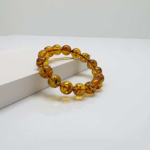 Cognac Amber Round Beads Stretch Bracelet