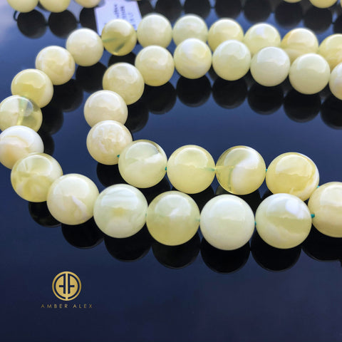 Yellow With White Amber Round Shape 9.5 mm Islamic Prayer Beads