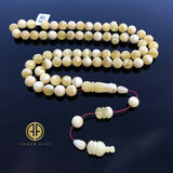 Yellow With White Amber Round Shape 10 mm Islamic Prayer Beads