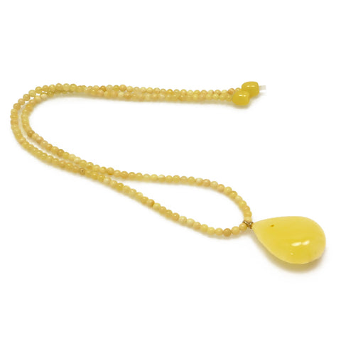 Lemon with Dark Flakes Amber Pendant Beaded Necklace - Amber Alex Jewelry