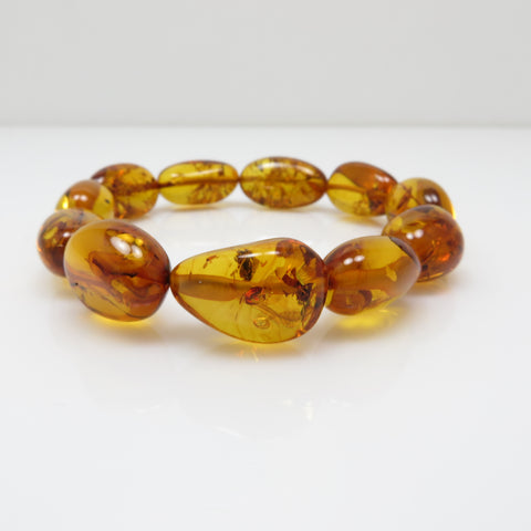 Cognac Amber Nugget Stretch Bracelet