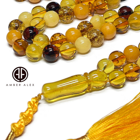 Multi-Color Amber Round Shape 9.5 mm Islamic Prayer Beads